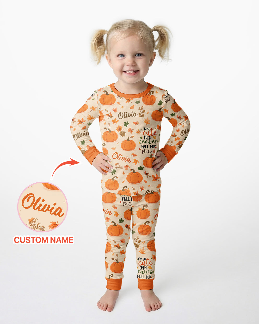 Custom Name I'm So Cute Even Leaves Fall for Me Bamboo Two Piece Long Sleeve Pajama Set