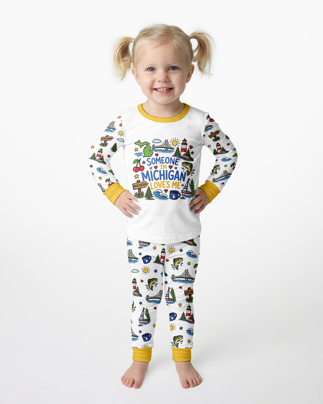 Someone in Michigan Loves Me Bamboo Two Piece Long Sleeve Pajama Set