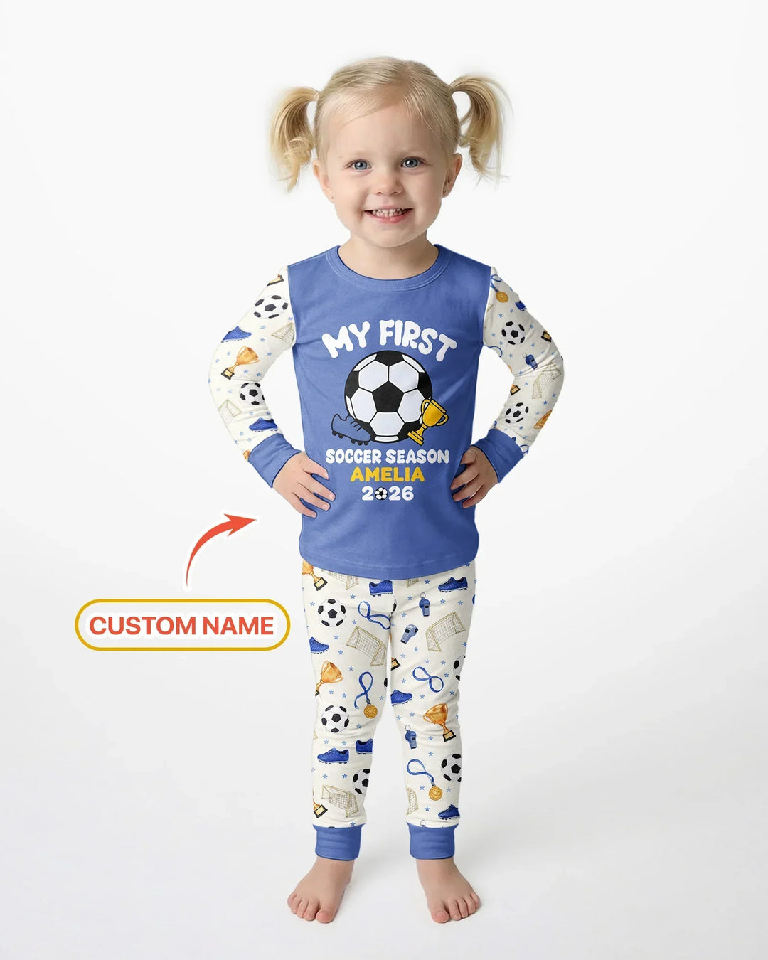 Custom Name My First Soccer Season Bamboo Two Piece Long Sleeve Pajama Set
