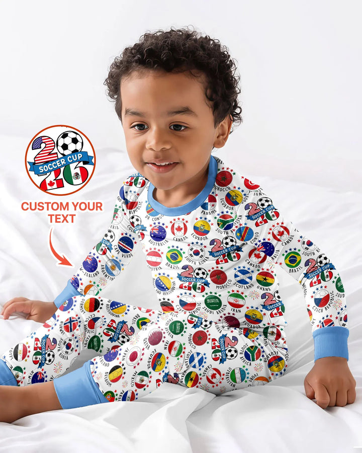 The World Plays Here 2026 Soccer Tour Bamboo Two Piece Long Sleeve Pajama Set