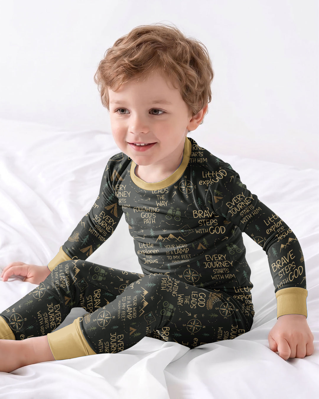 Little Explorer God Leads The Way Bamboo Two Piece Long Sleeve Pajama Set