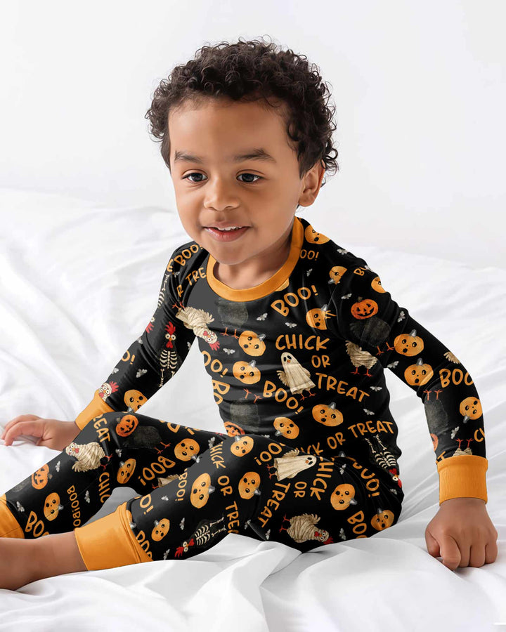 Halloween Chick or Treat Bamboo Two Piece Long Sleeve Pajama Set