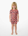 Retro Halloween Cats and Funny Pumpkins Bamboo Two Piece Short Sleeve Shorts Pajama Set