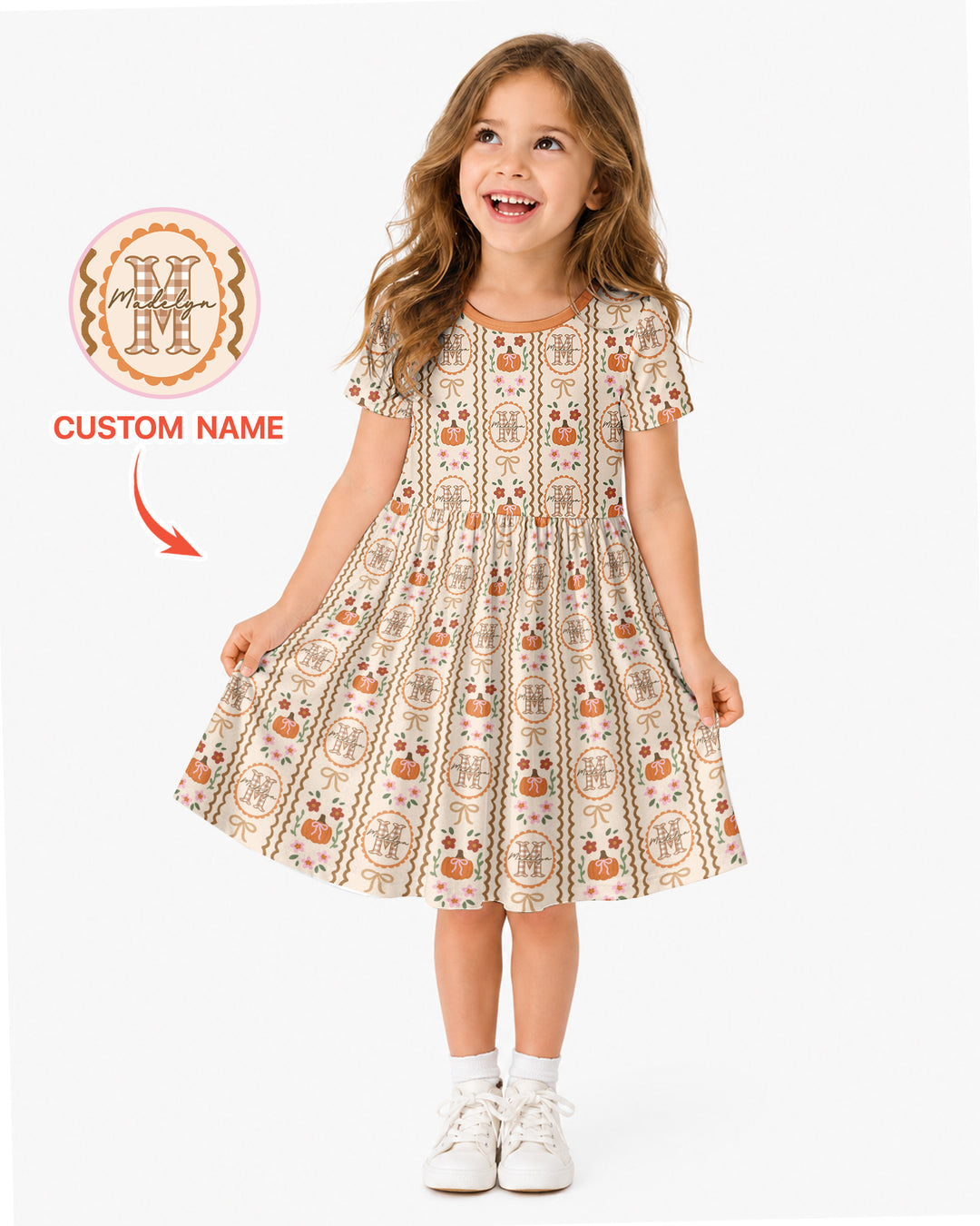 Custom Name Pumpkin Cottage Bamboo Twirl Dress