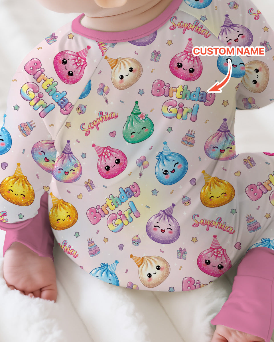 Custom Name Glitter Dumpling Birthday Girl Bamboo Convertible Zippy