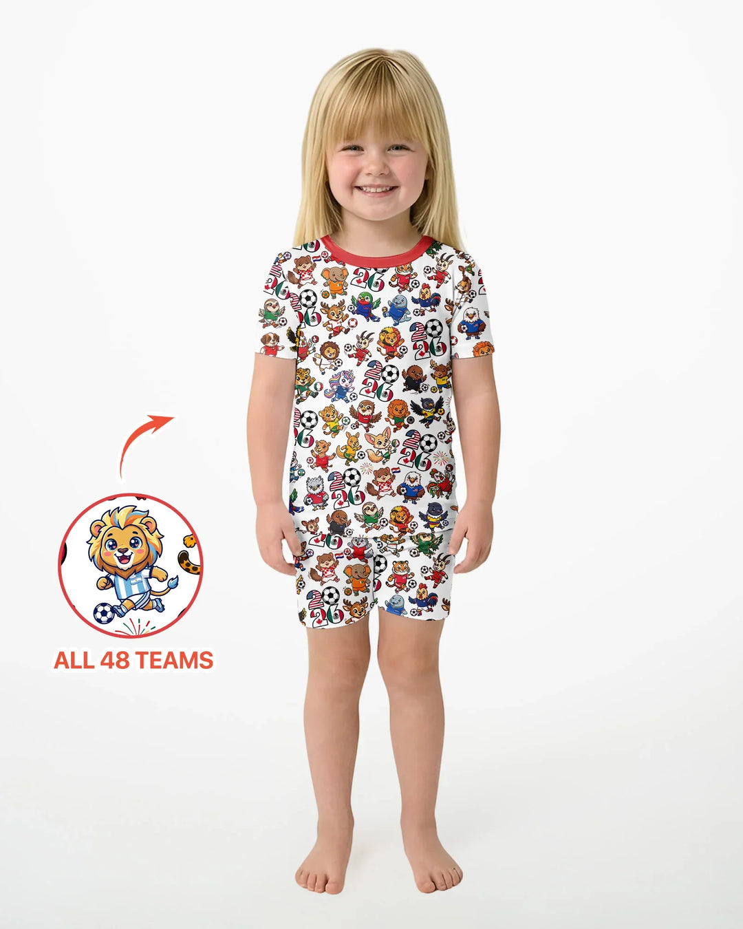 Kawaii Animals Soccer Tour 2026 Family Matching Bamboo Two Piece Short Sleeve Shorts Pajama Set
