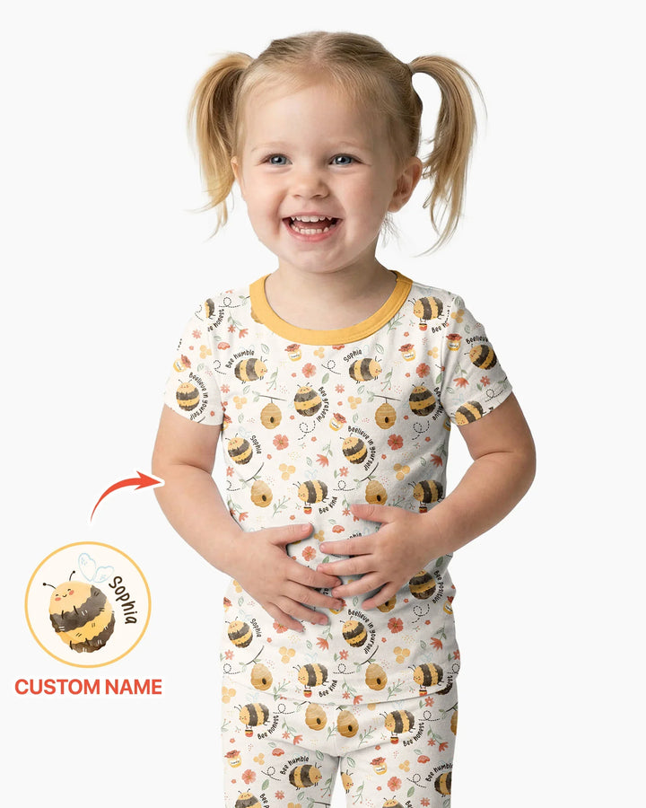 Bee Kind Custom Name Bamboo Two Piece Short Sleeve Pajama Set