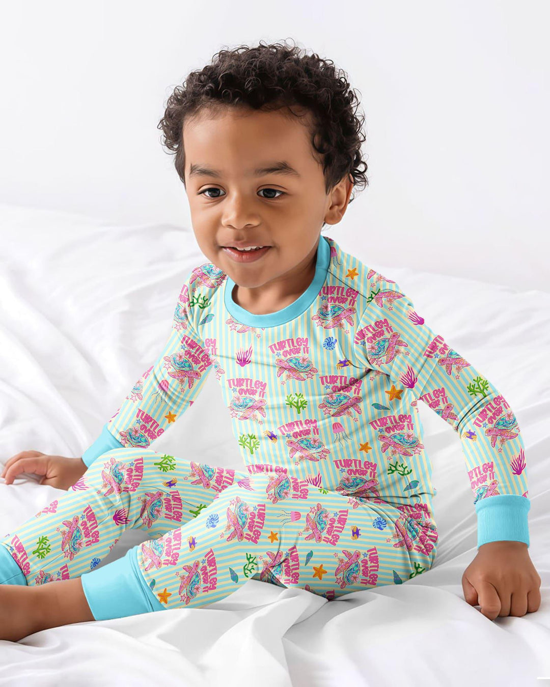 Turtley Over It Family Matching Bamboo Two Piece Long Sleeve Pajama Set
