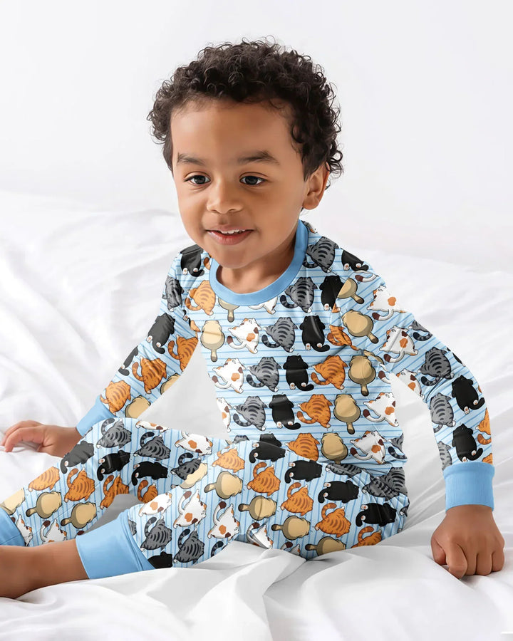 Funny Cat Butts Club Family Matching Bamboo Two Piece Long Sleeve Pajama Set