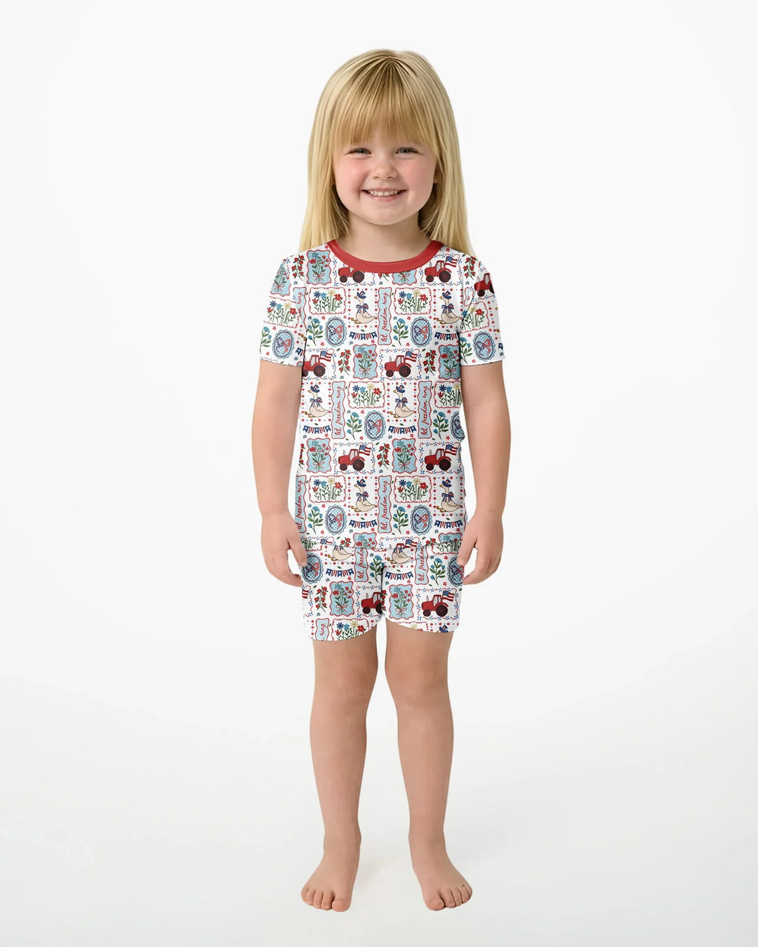 Patriotic USA Silly Goose Family Matching Bamboo Two Piece Short Sleeve Shorts Pajama Set