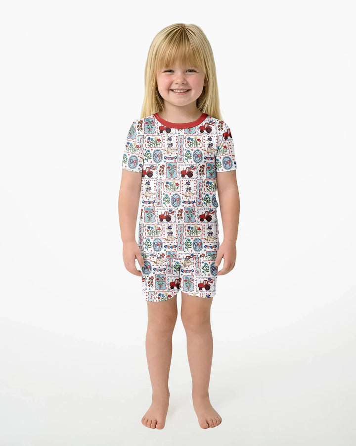 Patriotic USA Silly Goose Family Matching Bamboo Two Piece Short Sleeve Shorts Pajama Set