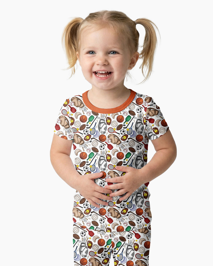 White Sports Equipment   Bamboo Two Piece Short Sleeve Pajama Set