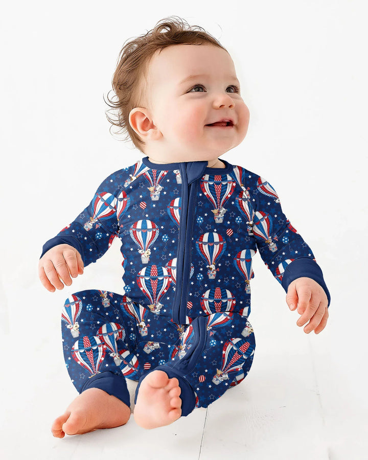 Patriotic Pups in Hot Air Balloons Family Matching Bamboo Convertible Zippy