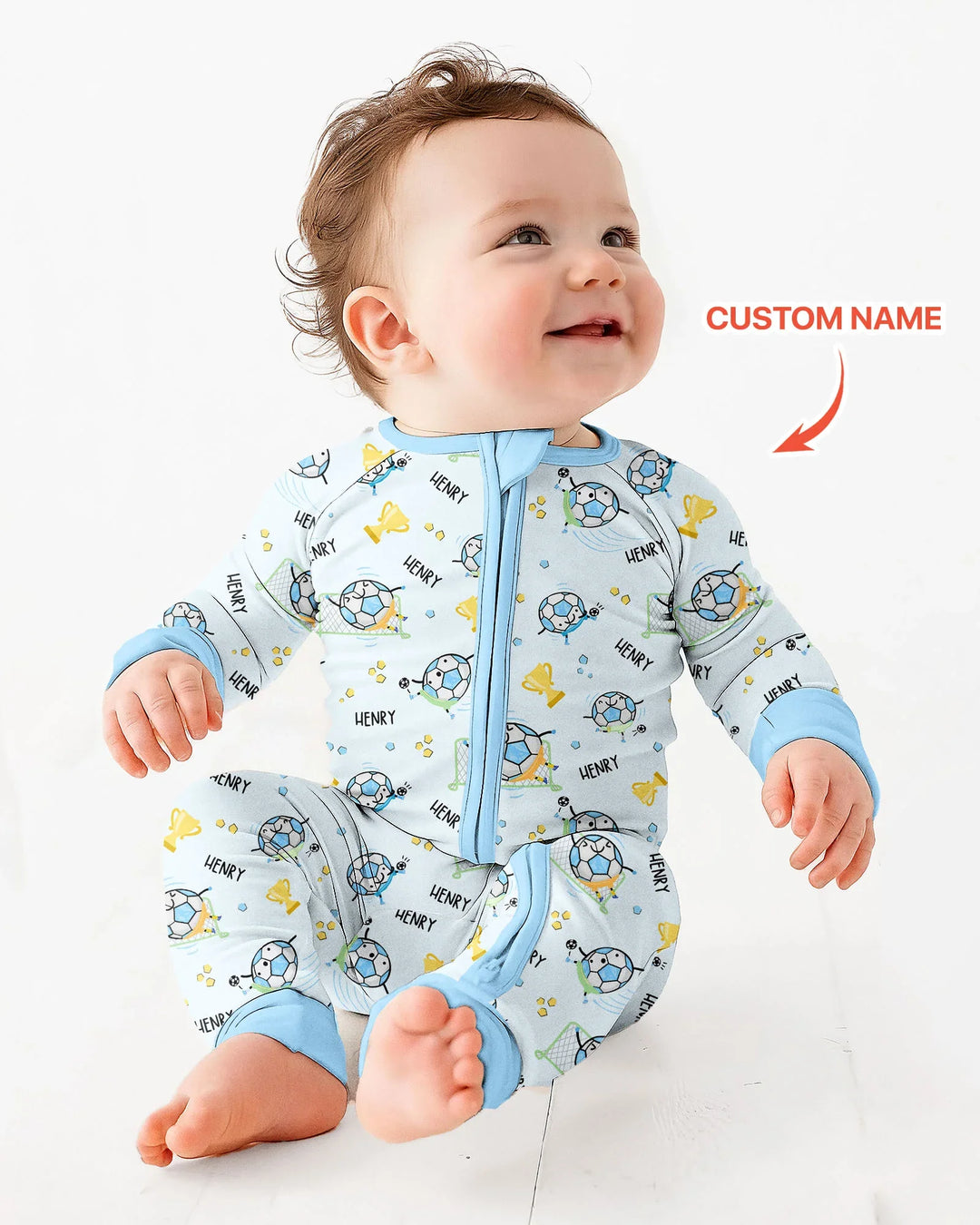 Mono convertible de bambú con cremallera a juego para padre e hijo de fútbol con nombre personalizado