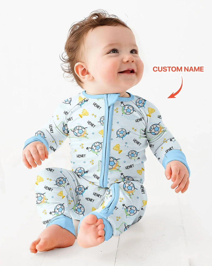 Mono convertible de bambú con cremallera a juego para padre e hijo de fútbol con nombre personalizado
