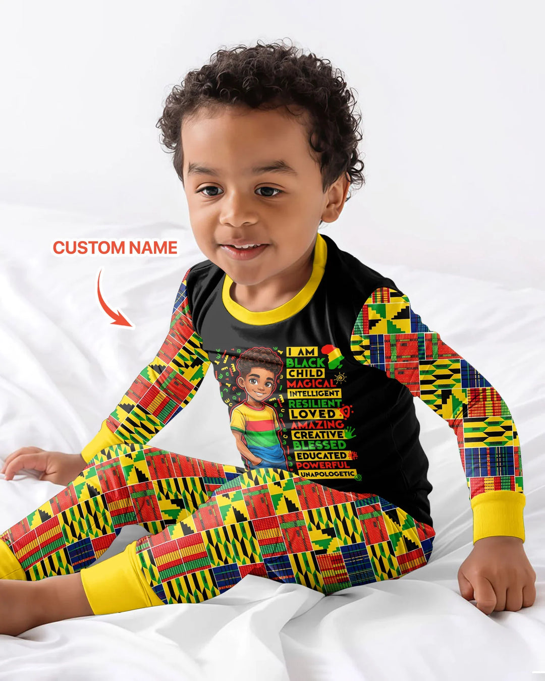Custom Name I Am Black Child Boy Bamboo Two Piece Long Sleeve Pajama Set