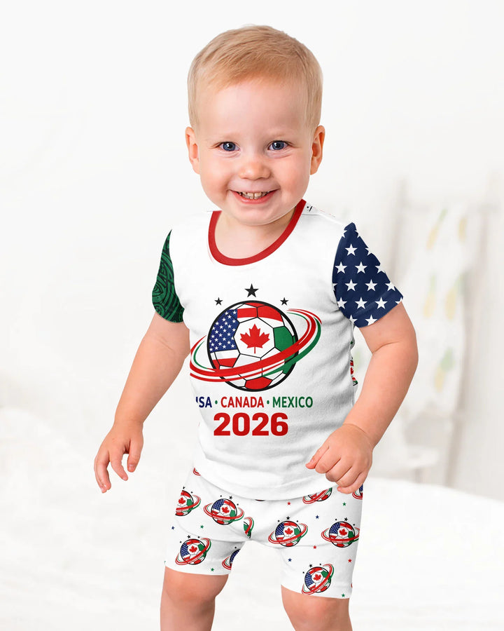 Soccer Cup USA Canada Mexico Bamboo Two Piece Short Sleeve Shorts Pajama Set