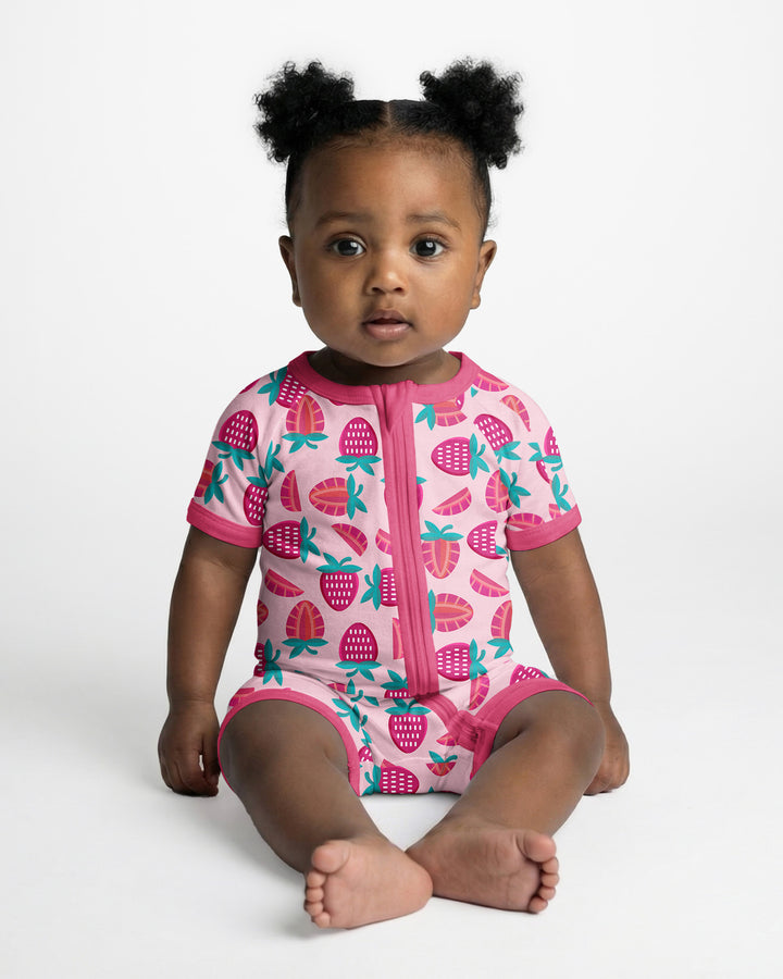 Sweet Strawberries Bamboo Shorty Zippered Romper