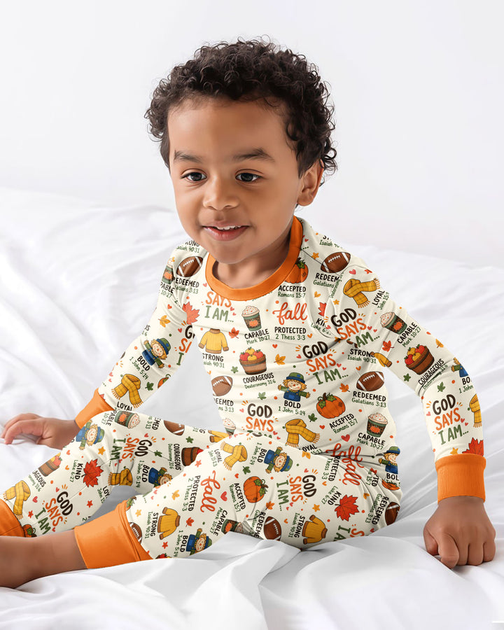 God says I am FALL Bamboo Two Piece Long Sleeve Pajama Set