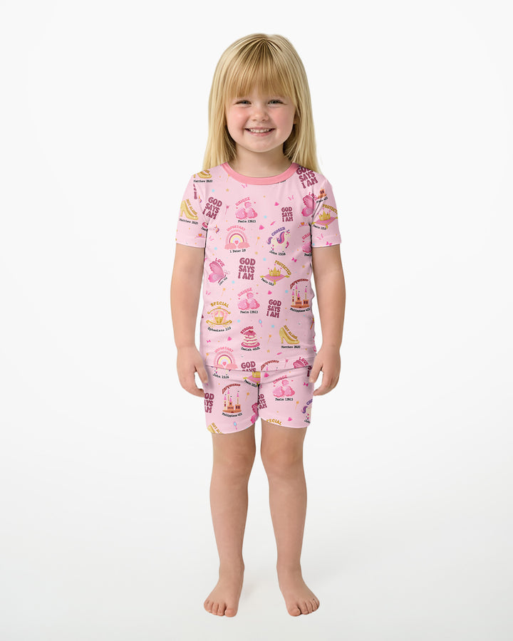 God Says I Am Girl Bamboo Two Piece Short Sleeve Shorts Pajama Set