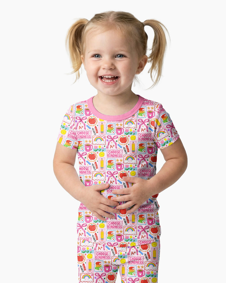 Kindness School Girl Bamboo Two Piece Short Sleeve Pajama Set