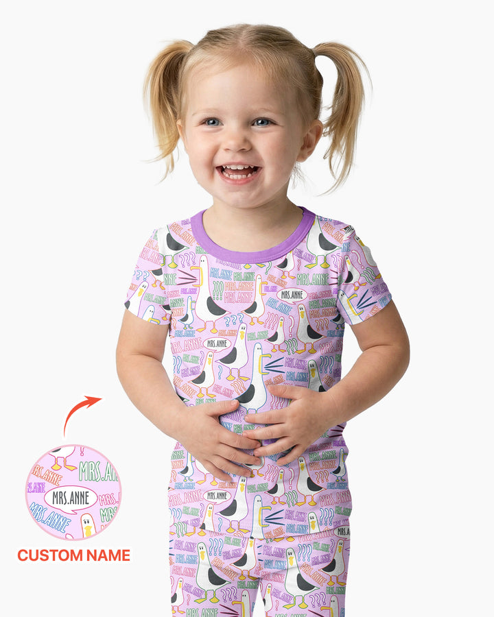 Teacher Teacher Teacher Funny Seagull Bamboo Two Piece Short Sleeve Pajama Set