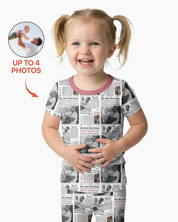 Custom Photo The Best Dad Times Bamboo Two Piece Short Sleeve Pajama Set