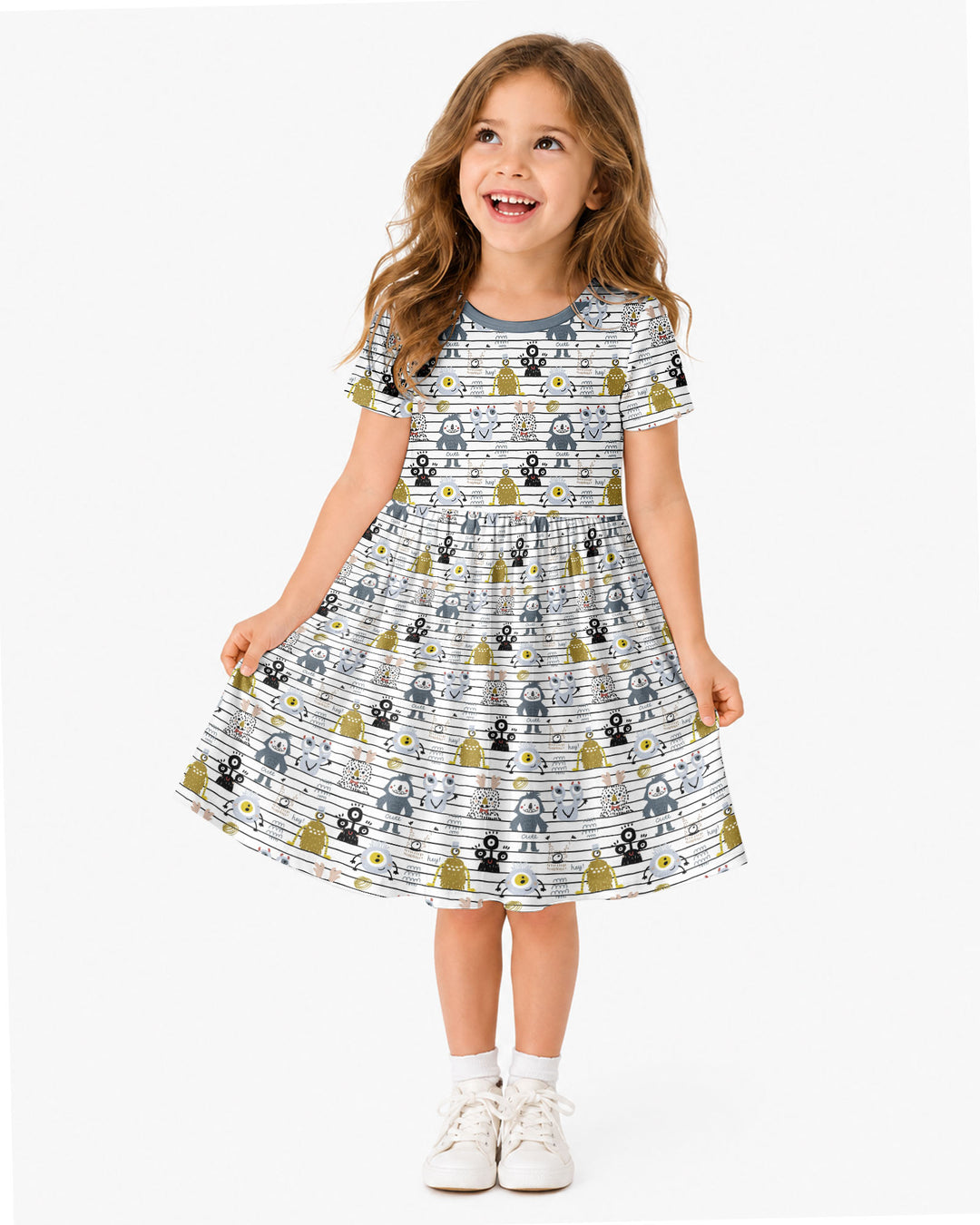Playful Monster Friends Bamboo Twirl Dress