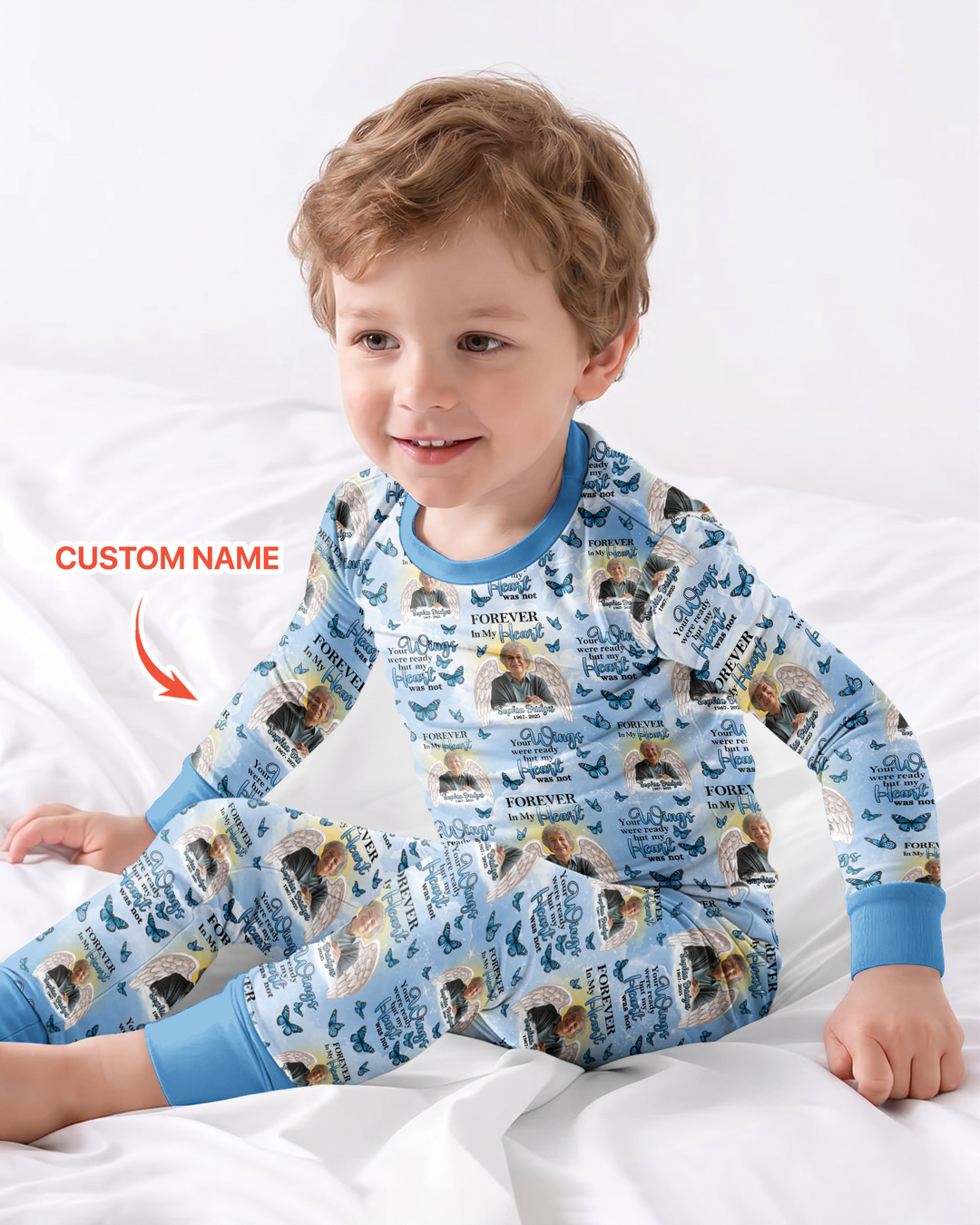 Custom Photo Forever In My Heart Family Matching Bamboo Two Piece Long Sleeve Pajama Set