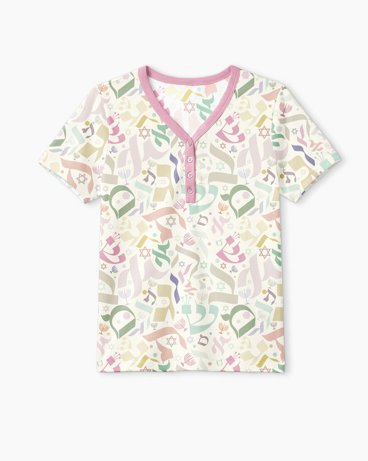 Hebrew Harmony Family Matching Bamboo Women Short Sleeve Short Pajama Set