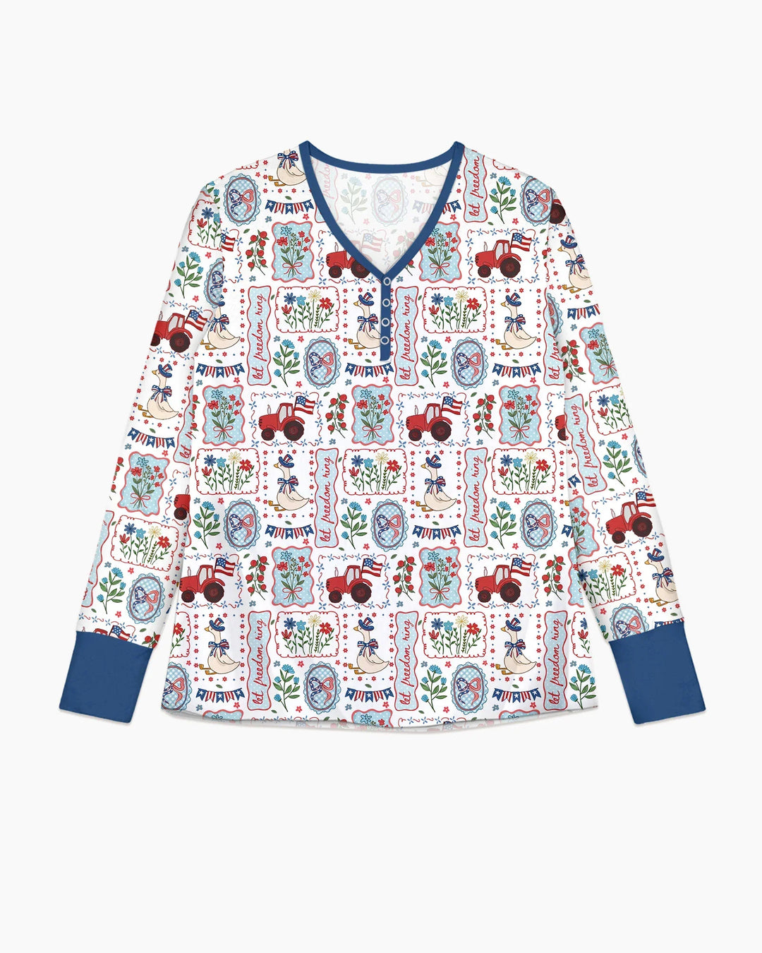 Pijama de mujer de bambú a juego para la familia de gansos tontos patrióticos de EE. UU.