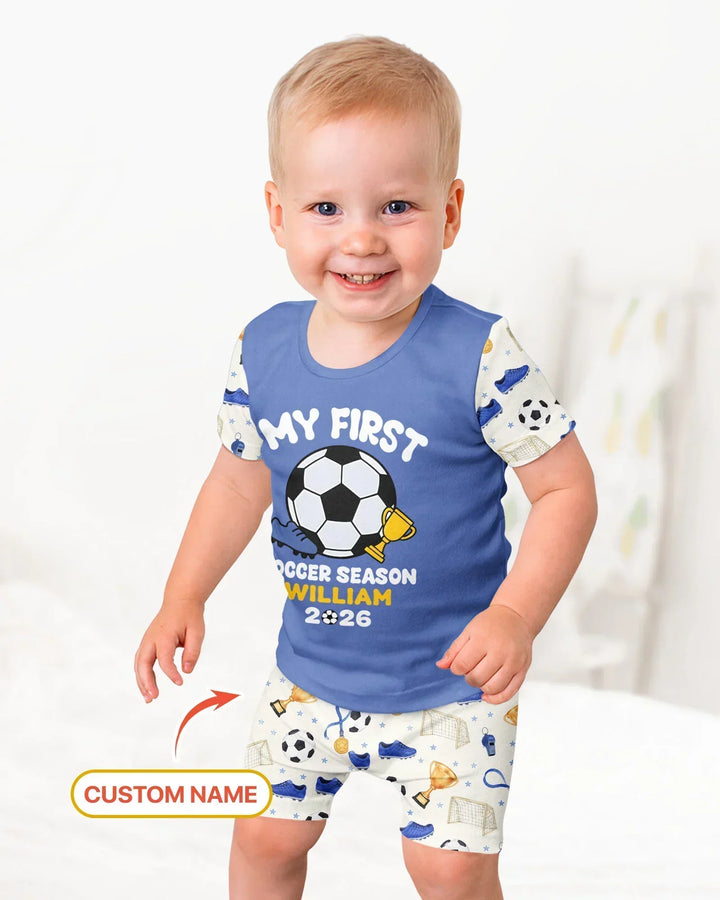 Custom Name My First Soccer Season Bamboo Two Piece Short Sleeve Shorts Pajama Set