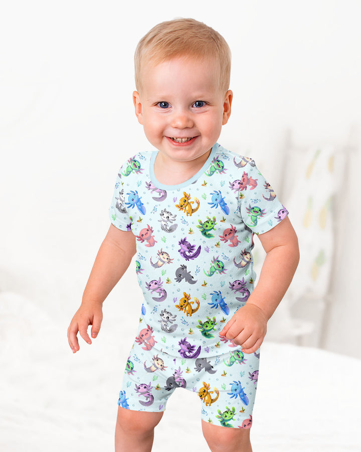 Conjunto de Pijama de Dos Piezas de Bambú con Mangas Cortas y Pantalones Cortos
