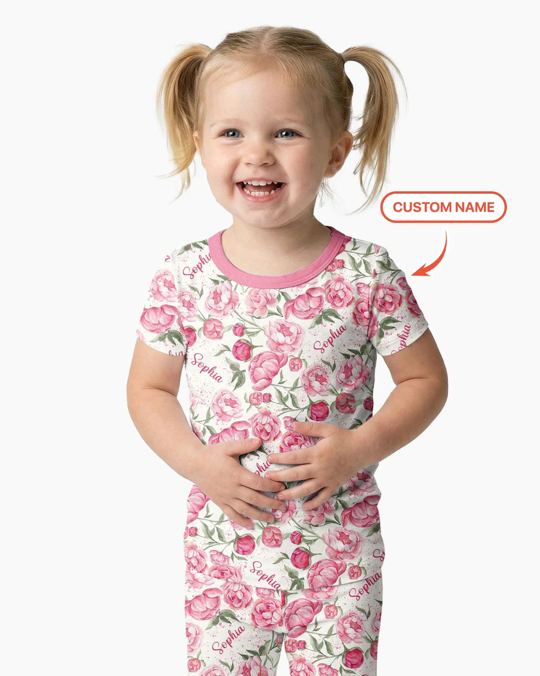Custom Name Birth Month Flowers Bamboo Two Piece Short Sleeve Pajama Set