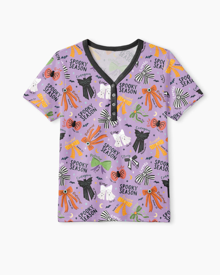 Spooky Bows Spooky Season Bamboo Women Short Sleeve Short Pajama Set