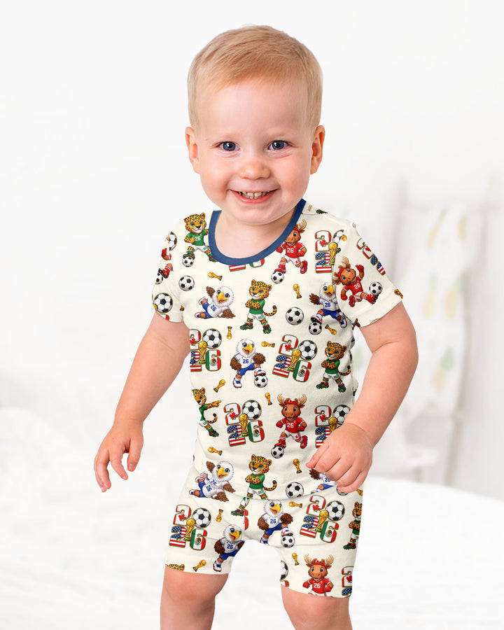 Cute Soccer Mascots USA CAN MEX Bamboo Two Piece Short Sleeve Shorts Pajama Set