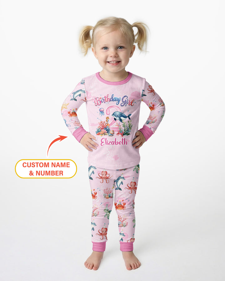 Under the Sea Birthday Custom Name & Age Bamboo Two Piece Long Sleeve Pajama Set
