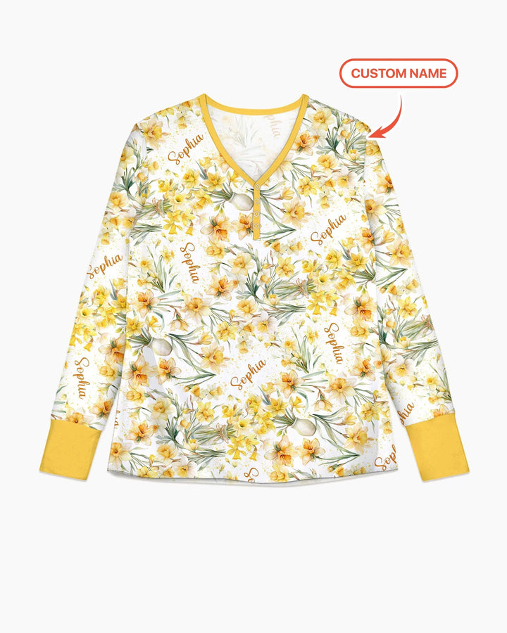 Benutzerdefinierter Name Geburtsmonatsblumen Bambus Damen Schlafanzug-Set