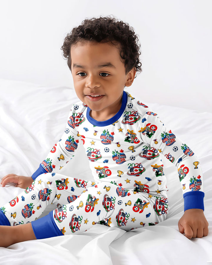World Soccer North America 2026 Family Matching Bamboo Two Piece Long Sleeve Pajama Set