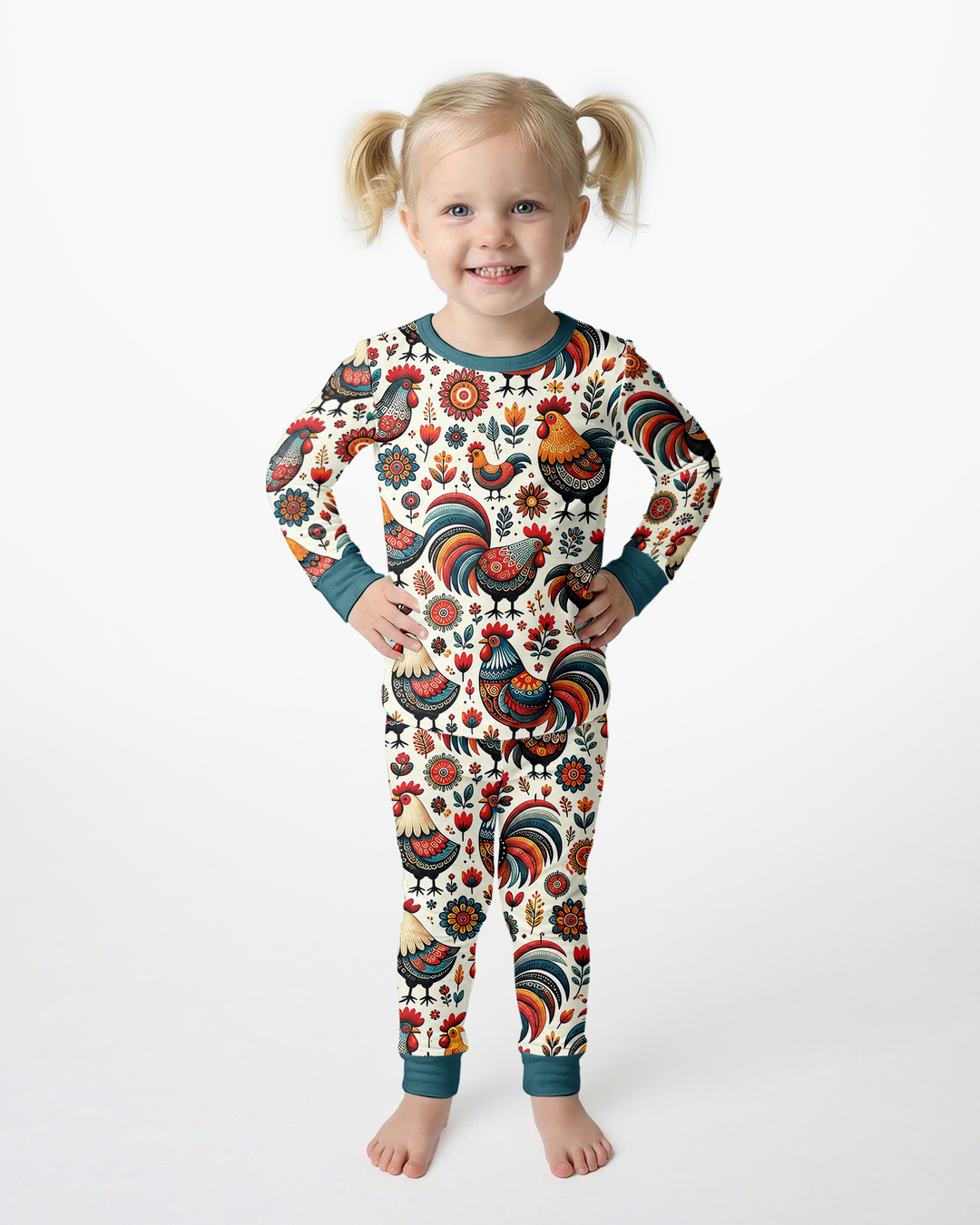 Country Chickens Bamboo Two Piece Long Sleeve Pajama Set