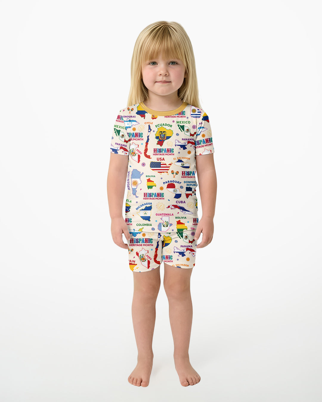 Hispanic Heritage Month Country Flags Bamboo Two Piece Short Sleeve Shorts Pajama Set