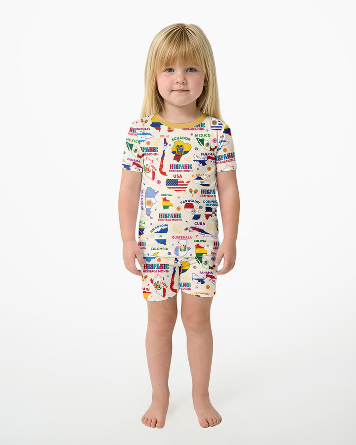 Hispanic Heritage Month Country Flags Bamboo Two Piece Short Sleeve Shorts Pajama Set