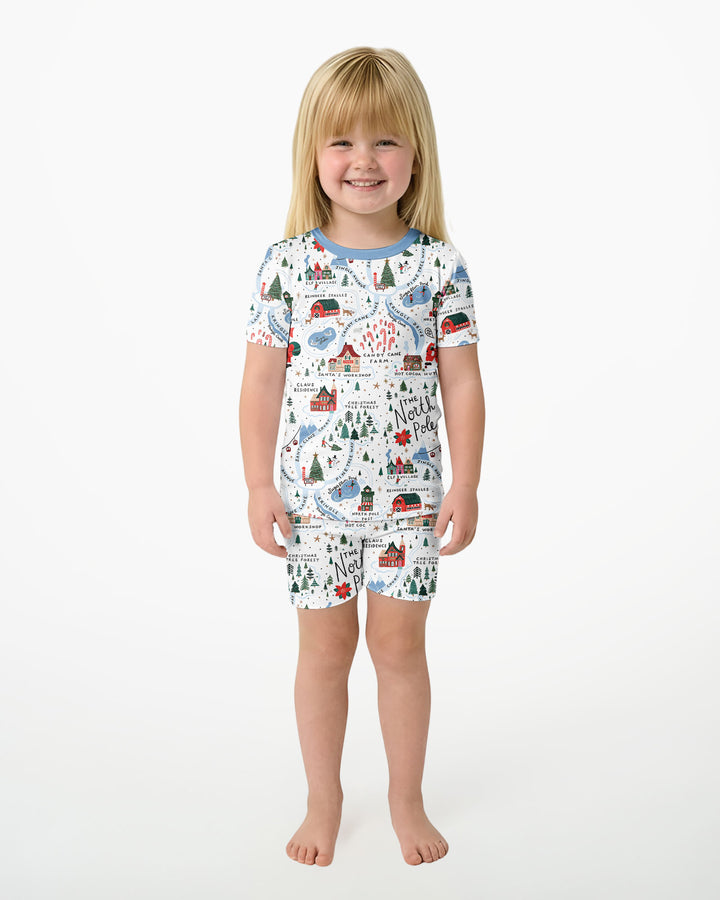 The North Pole Map Bamboo Two Piece Short Sleeve Shorts Pajama Set