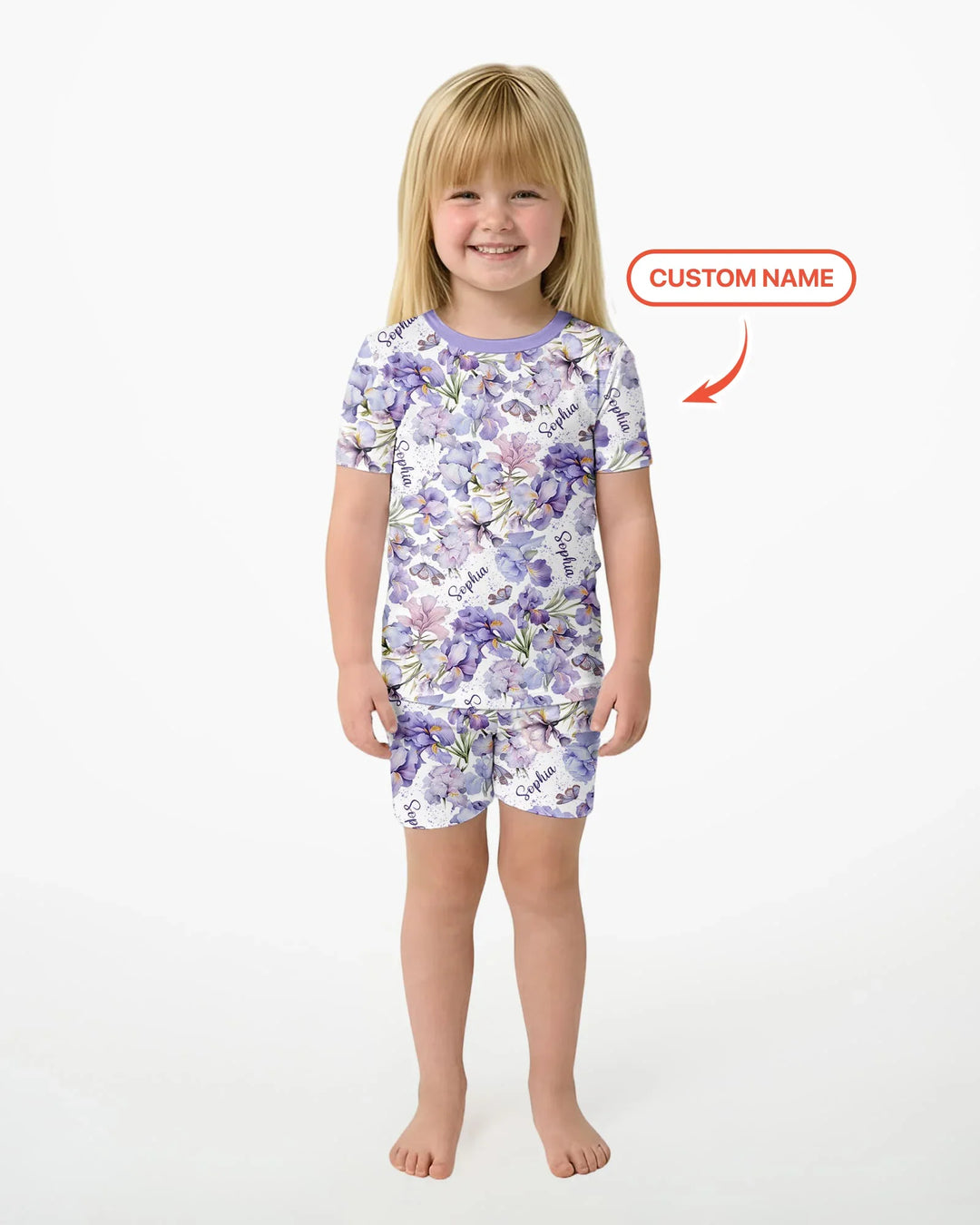 Custom Name Birth Month Flowers Bamboo Two Piece Short Sleeve Shorts Pajama Set