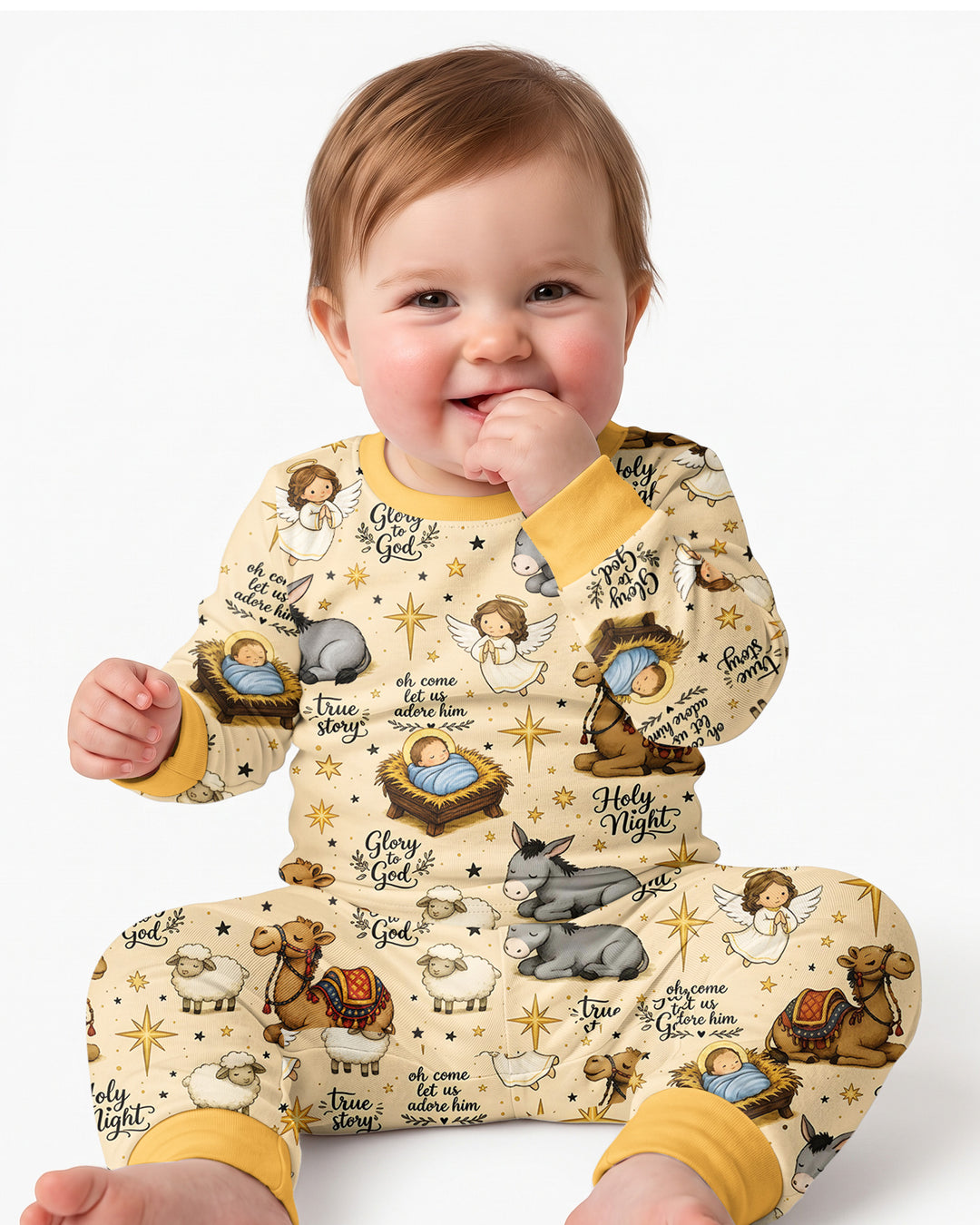 Nativity Christmas Holy Night Bamboo Two Piece Long Sleeve Pajama Set