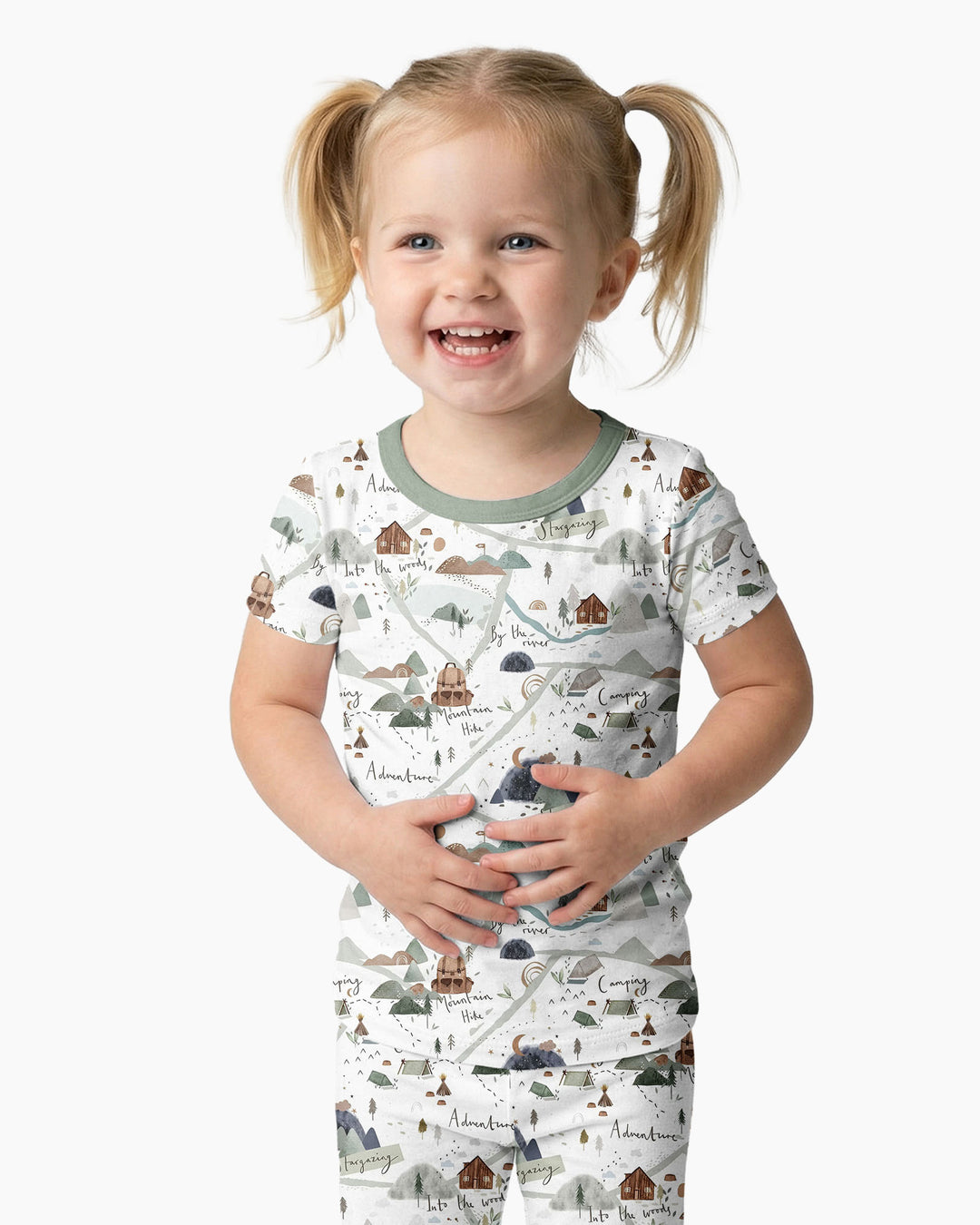 Camping Route Map Bamboo Two Piece Short Sleeve Pajama Set