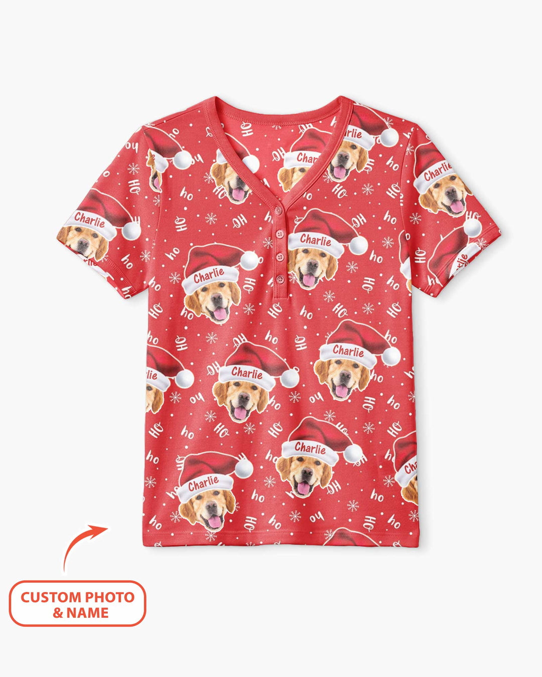 Custom Dog Photo Santa Claus Bamboo Women Short Sleeve Short Pajama Set
