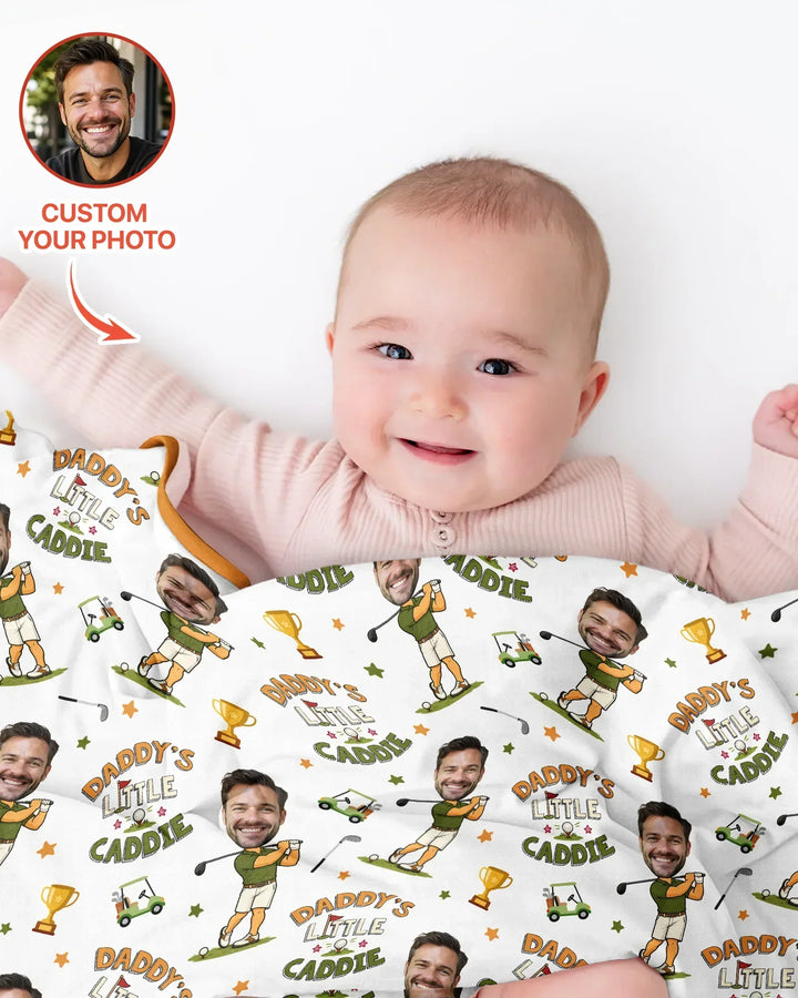 Custom Photo Daddy's Little Caddie Daddy & Me Matching Bamboo Blanket