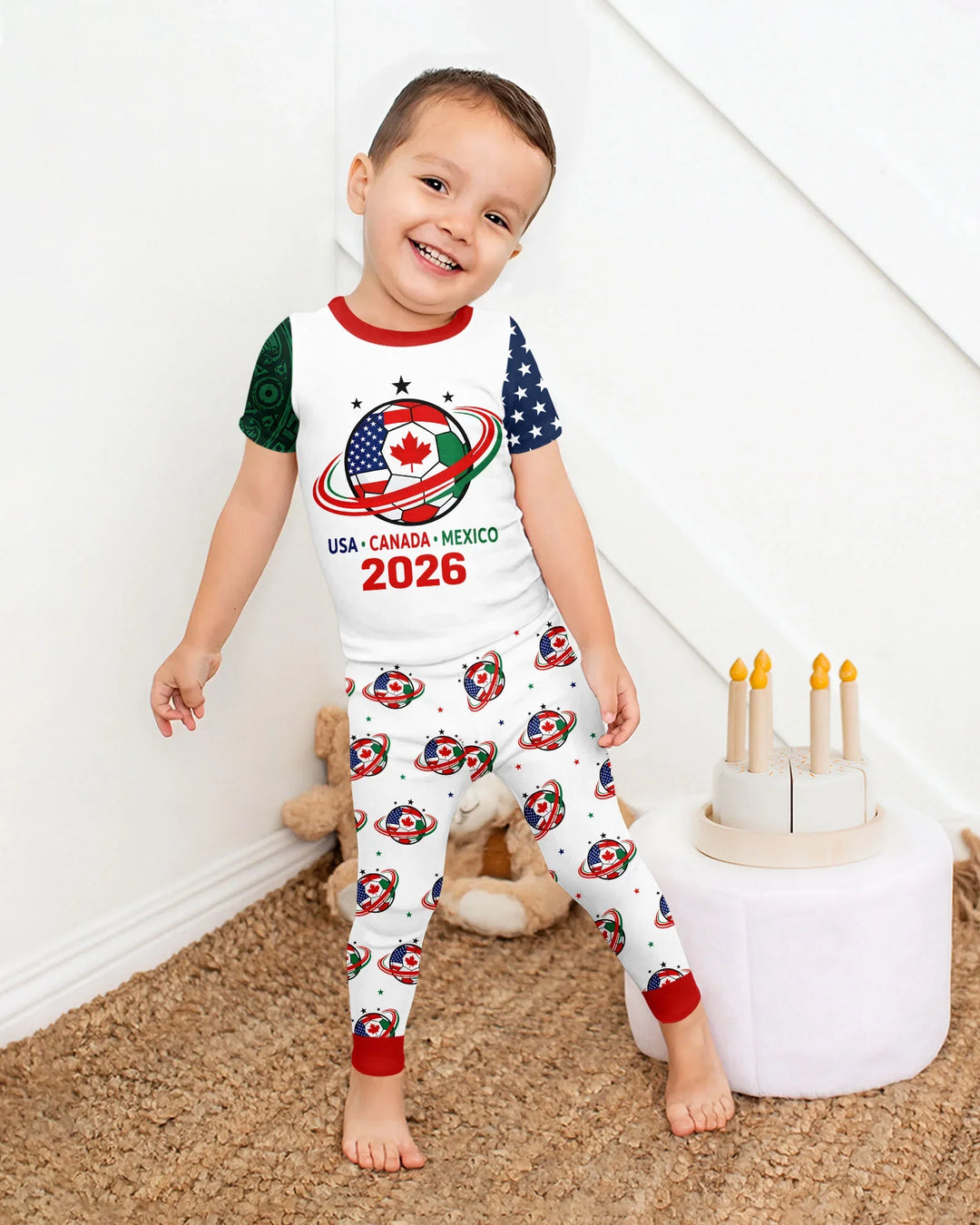 Soccer Cup USA Canada Mexico Bamboo Two Piece Short Sleeve Pajama Set