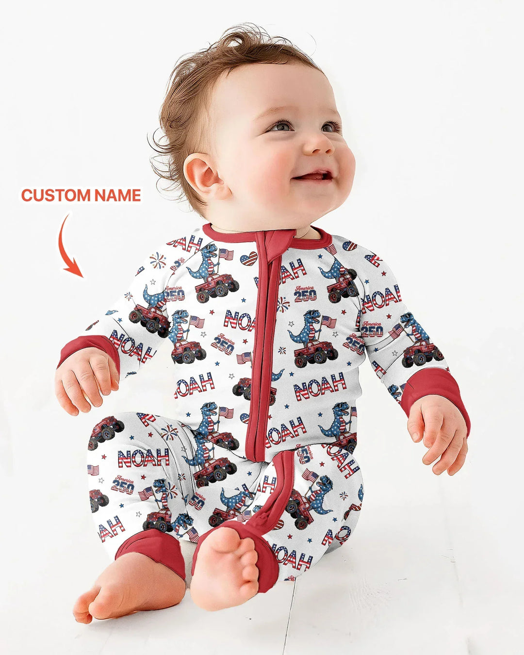 Custom Name American Flag Dinosaur Bamboo Convertible Zippy